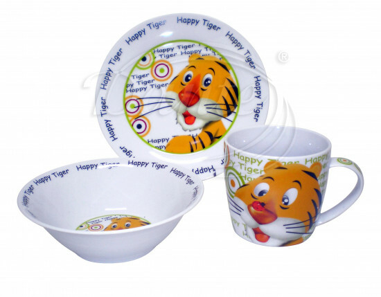Dětská jídelní sada 3 ks / "Happy Tiger", dárkové balení - ART05035