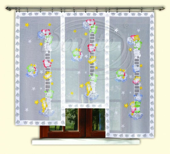 Medvídci na žebříku bílá - záclona - SK4919