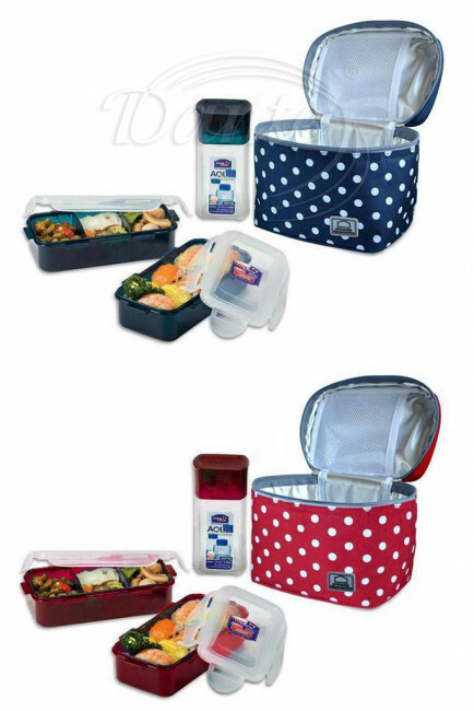 Taška tečkovaná "Lunch boxes" modrá nebo červená - ART09653