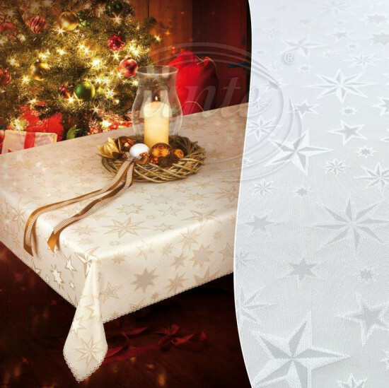 Vánoční dekorační látka na ubrusy bílá - ART11992