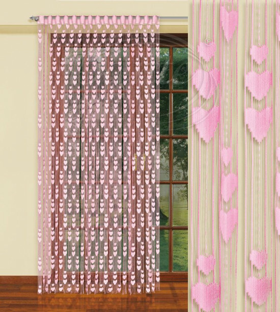 Provázková záclona SRDÍČKA růžová - ART05572