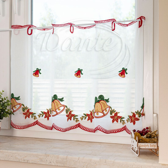 Záclona VÁNOČNÍ ZVONEČKY vyšívaná - Z626619/hl