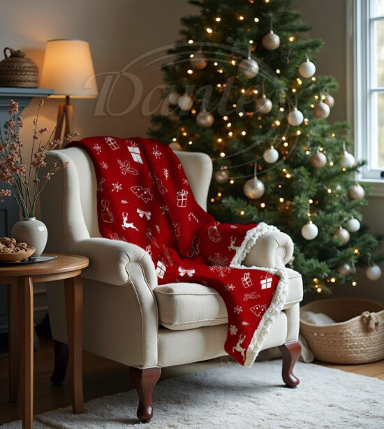 Vánoční deka s beránkem červená - D21532/hl