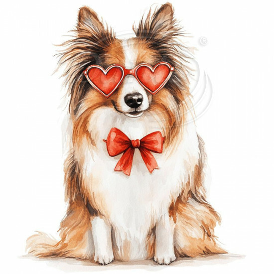 Nažehlovačka Sheltie brýle srdce - NAŽ793/hl