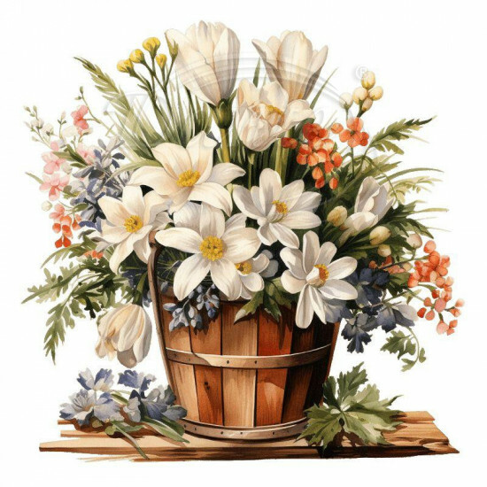 Nažehlovačka Jarní kytice ve vědru - NAŽ892/hl