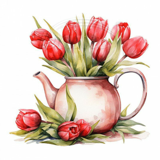 Nažehlovačka Červené tulipány v konvičce - NAŽ877/hl