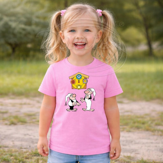 Dětské tričko růžové Křemílek a Vochomůrka hodiny - DTLi084/hl