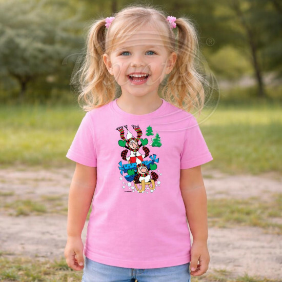 Dětské tričko růžové Křemílek a Vochomůrka sáňkují - DTLi184/hl