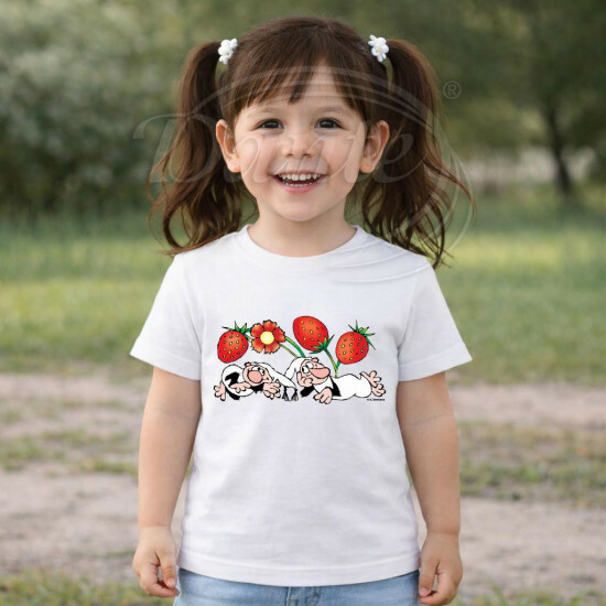 Dětské tričko bílé Křemílek a Vochomůrka jahody kytka - DTLi121/hl