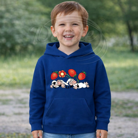 Dětská modrá mikina Křemílek a Vochomůrka jahody kytka - DTLi129/hl