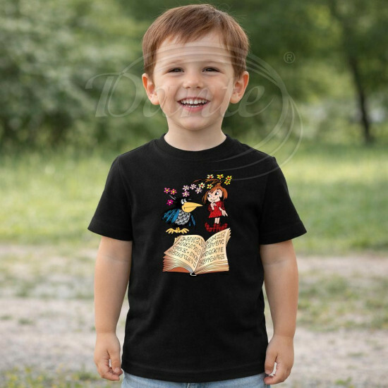 Dětské tričko černé Malá čarodějnice a kniha - DTLi212/hl