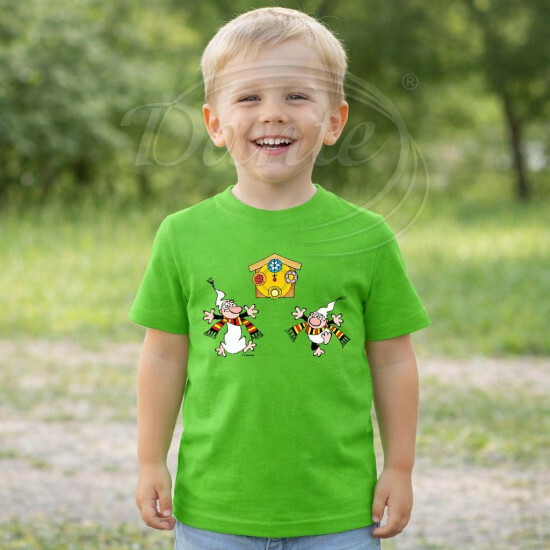 Dětské tričko zelené Křemílek a Vochomůrka radost u hodin - DTLi165/hl