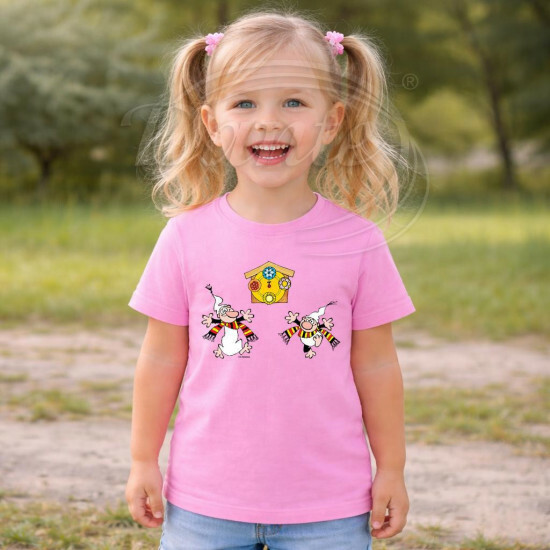 Dětské tričko růžové Křemílek a Vochomůrka radost u hodin - DTLi164/hl