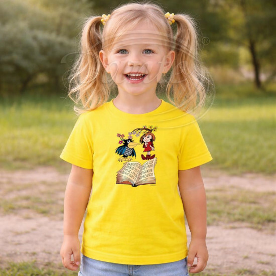 Dětské tričko žluté Malá čarodějnice a kniha - DTLi216/hl
