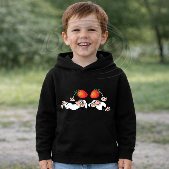 Dětská černá mikina Křemílek a Vochomůrka jahody - DTLi118/hl