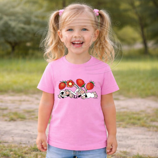 Dětské tričko růžové Křemílek a Vochomůrka jahody kytka - DTLi124/hl