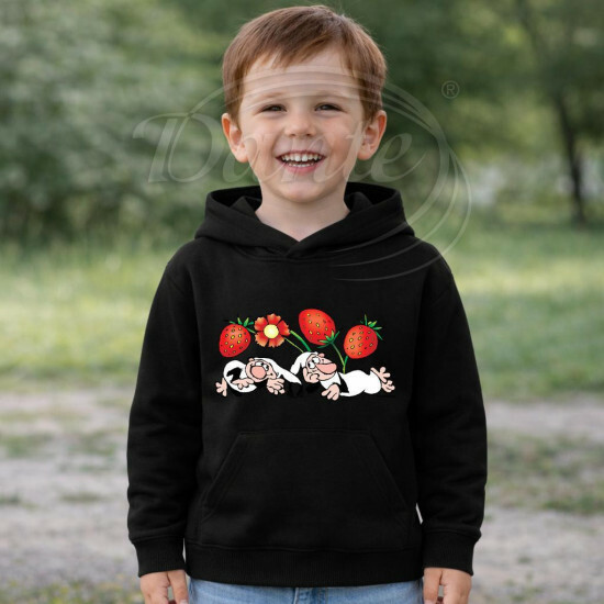 Dětská černá mikina Křemílek a Vochomůrka jahody kytka - DTLi128/hl