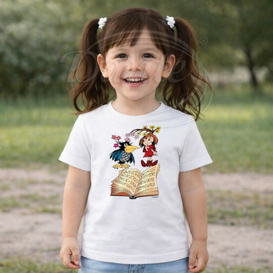 Dětské tričko bílé Malá čarodějnice a kniha - DTLi211/hl