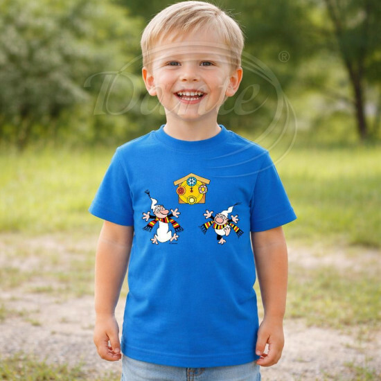 Dětské tričko modré Křemílek a Vochomůrka radost u hodin - DTLi163/hl