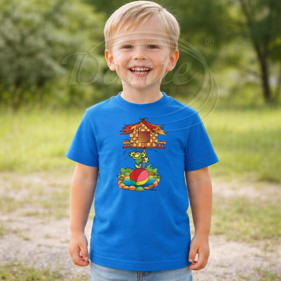 Dětské tričko modré Rákosníček chaloupka rybník Brčálník - DTLi253/hl