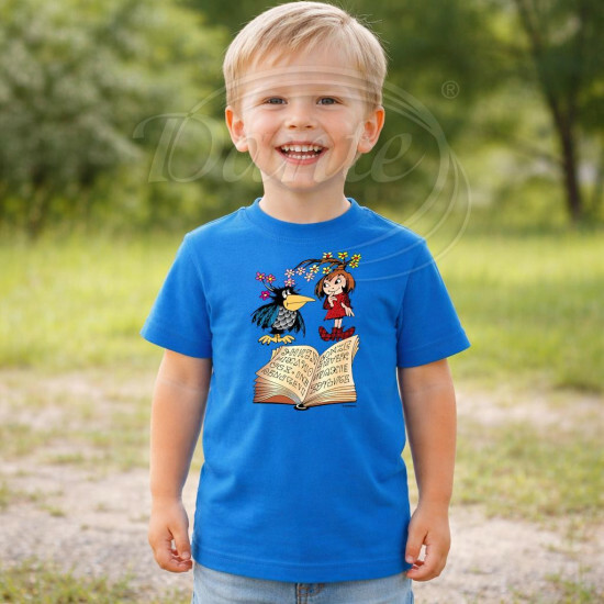 Dětské tričko modré Malá čarodějnice a kniha - DTLi213/hl