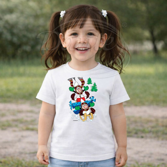 Dětské tričko bílé Křemílek a Vochomůrka sáňkují - DTLi181/hl