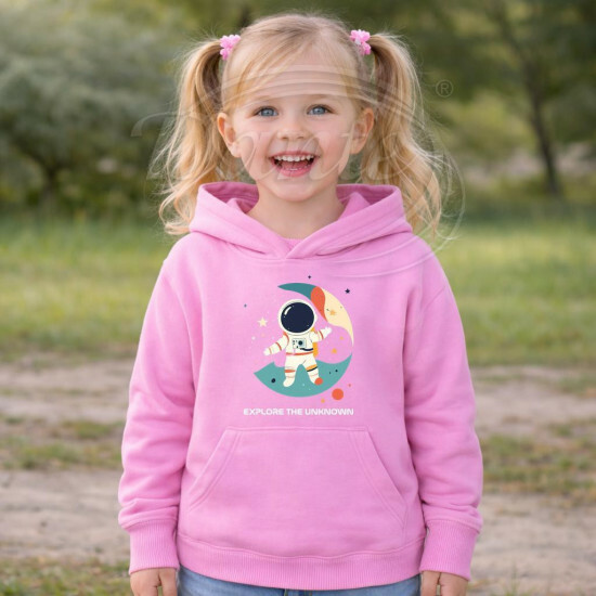 Dětská mikina růžová Astronaut Explore the Unknown bílý text - DMi075/hl