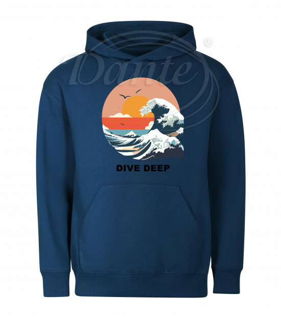 Mikina unisex tm. modrá Mořská vlna Dive Deep černý text - Miu078/hl