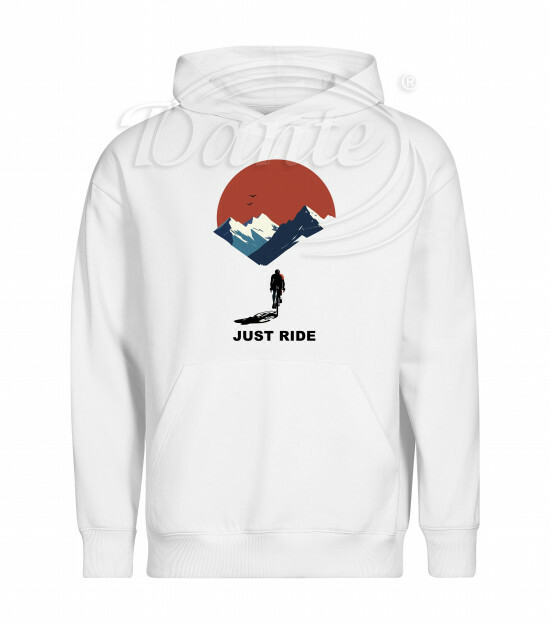 Mikina unisex bílá Cyklista v horách Just Ride - Miu004/hl