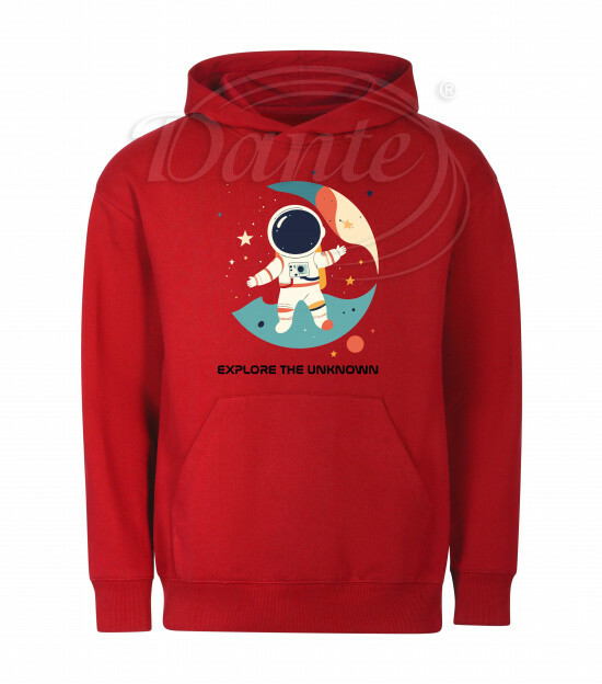 Mikina unisex červená Astronaut Explore the Unknown černý text - Miu035/hl