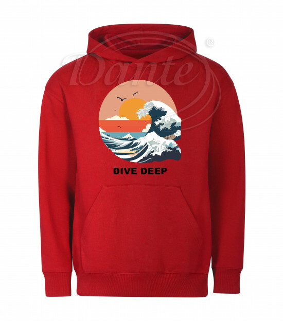 Mikina unisex červená Mořská vlna Dive Deep černý text - Miu052/hl