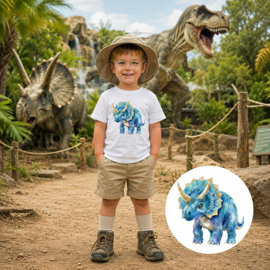 Dětské tričko bílé Akvarelový modrý triceratops - DTT018/hl