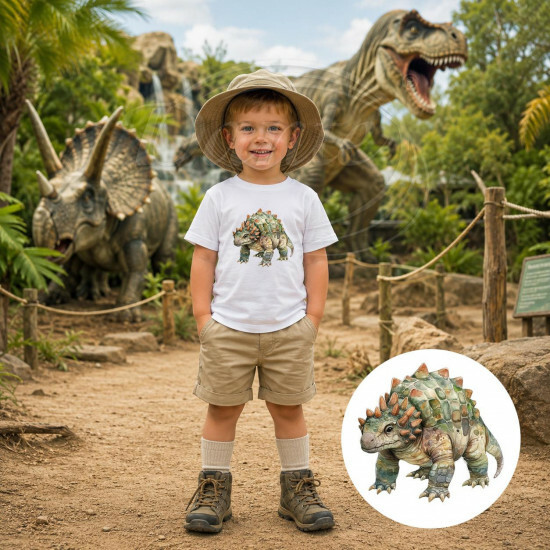 Dětské tričko bílé Barevný Ankylosaurus - DTT022/hl