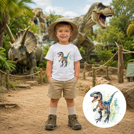 Dětské tričko bílé Akvarelový Velociraptor - DTT020/hl