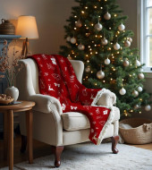 Vánoční deka s beránkem červená