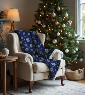 Vánoční deka s beránkem modrá