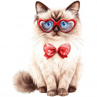 Nažehlovačka Kočka Ragdoll a brýle se srdíčky