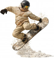 Nažehlovačka snowboardista béžový ve skoku