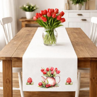 Ubrus červené tulipány v konvičce a kraslice