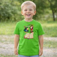 Dětské tričko zelené Malá čarodějnice a kniha