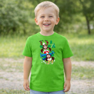 Dětské tričko zelené Křemílek a Vochomůrka sáňkují