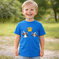 Dětské tričko modré Křemílek a Vochomůrka radost u hodin