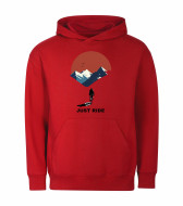 Mikina unisex červená Cyklista v horách Just Ride