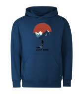 Mikina unisex tm. modrá Cyklista v horách Just Ride