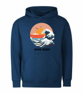 Mikina unisex tm. modrá Mořská vlna Dive Deep černý text