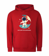 Mikina unisex červená Astronaut Explore the Unknown bílý text