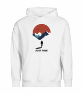 Mikina unisex bílá Cyklista v horách Just Ride