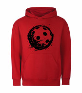 Mikina unisex červená Florbalový míček černý
