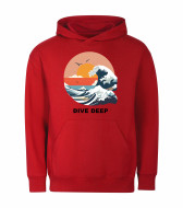Mikina unisex červená Mořská vlna Dive Deep černý text