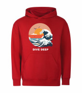 Mikina unisex červená Mořská vlna Dive Deep bílý text